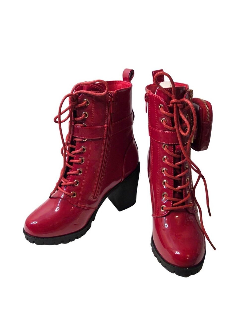 Forever 21 Size 7.5 Lace-Up Block Heel Boots with Pouch